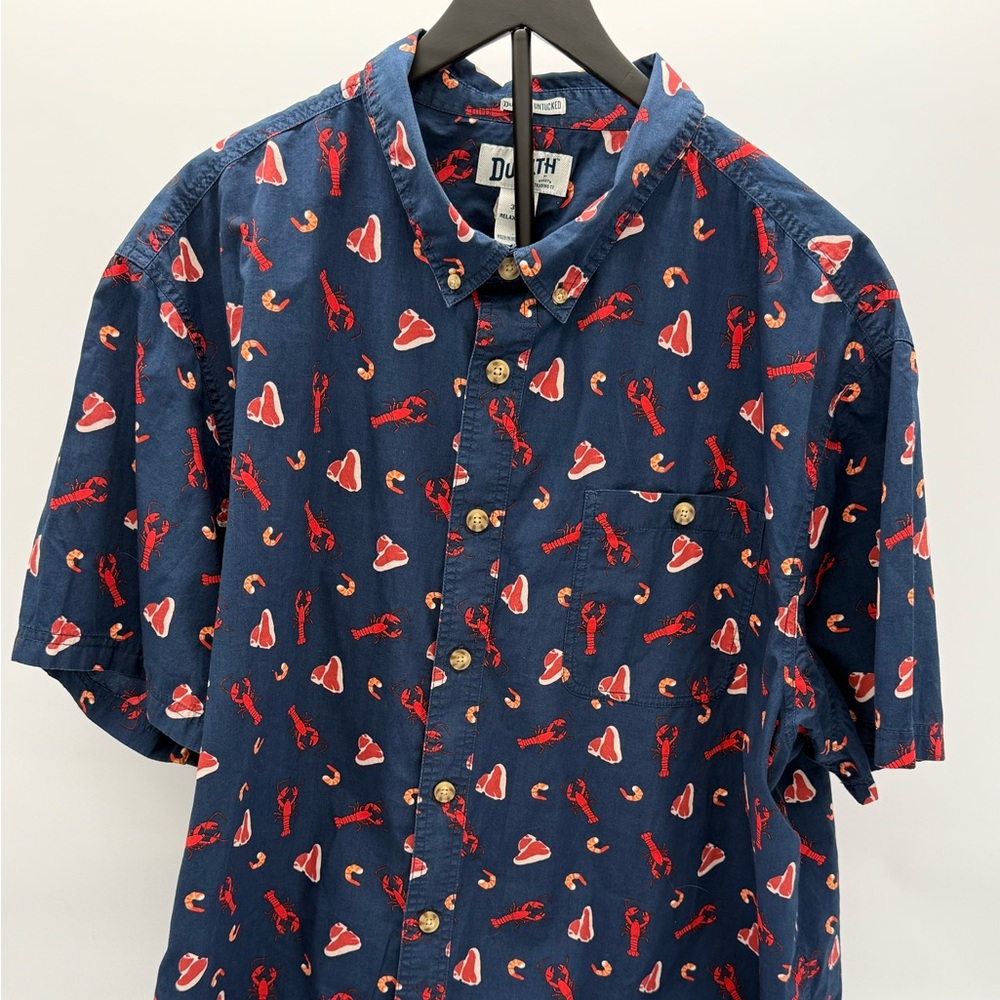 Navy Lobster & Steak Print Button-Up Shirt